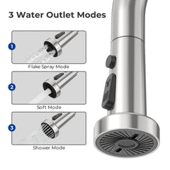 VANCOCO Pull Down Kitchen Faucet, 16" High Arc Single Handle Stainless Steel Faucet with 3-Mode Sprayer, Brushed Nickel