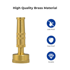 VANCOCO Brass Adjustable Twist Hose Nozzle, 3/4" GHT High-Pressure Garden Water Jet Spray Nozzle for Outdoor Garden & Car Wash