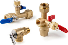 VANCOCO Tankless Water Heater Valve Kit 3/4 Inch, Hot & Cold Brass Isolation Value with Pressure Relief Valve for Tankless Water Heater Fit (3/4" IPS Connections)