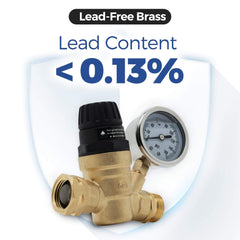 VANCOCO Adjustable RV Brass Pressure Regulator with Gauge – 45-160 PSI, 3/4" NH Thread