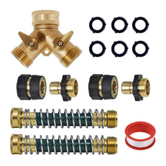 VANCOCO Brass Hose Splitter 2 Way with Coiled Spring Protectors, Heavy Duty 3/4" Garden Hose Splitter for Outdoor Faucet