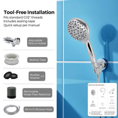 VANCOCO High-Pressure Handheld Shower Head – 9 Spray Modes, 5-Stage Filter, 69" Hose