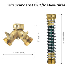 VANCOCO Brass Hose Splitter 2 Way with Coiled Spring Protectors, Heavy Duty 3/4" Garden Hose Splitter for Outdoor Faucet