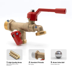 VANCOCO Outdoor Brass Garden Faucet with Dual Outlet, Wall-Mounted, 3/4" NPT Inlet