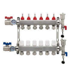VANCOCO 6-Loop Stainless Steel PEX Manifold with 1/2" Adapters for Radiant Floor Heating