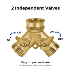 VANCOCO 2-Way Brass Garden Hose Splitter, 3/4" Heavy-Duty Y Connector with Independent Valves