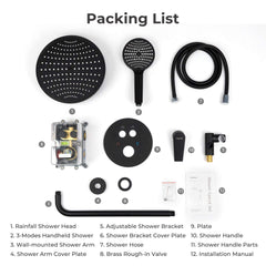 VANCOCO Thermostatic Shower System with 10" Rain Shower Head and 3-Mode Handheld, Full Set with Valve & Trim, Brushed Nickel