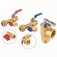 VANCOCO Tankless Water Heater Service Valve Kit 3/4 IPS Brass Pressure Relief