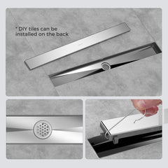 VANCOCO 24" Linear Shower Drain, Brushed 304 Stainless Steel with 2-in-1 Tile Insert Grate, Adjustable Feet & Hair Strainer