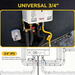 VANCOCO Tankless Water Heater Valve Kit 3/4 Inch, Hot & Cold Brass Isolation Value with Pressure Relief Valve for Tankless Water Heater Fit (3/4" IPS Connections)
