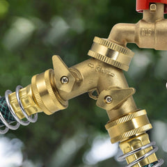 VANCOCO Brass 2-Way Hose Splitter – Heavy Duty with Coiled Spring Protectors, 3/4" GHT