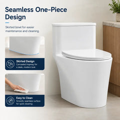 VANCOCO One-Piece Compact Toilet, 25" Depth, 12" Rough-In, Dual Flush
