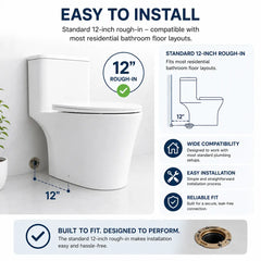 VANCOCO One-Piece Compact Toilet, 25" Depth, 12" Rough-In, Dual Flush