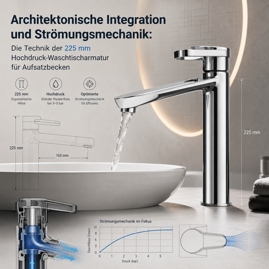 Architektonische Integration und Strömungsmechanik: Die Technik der 225 mm Hochdruck-Waschtischarmatur für Aufsatzbecken
