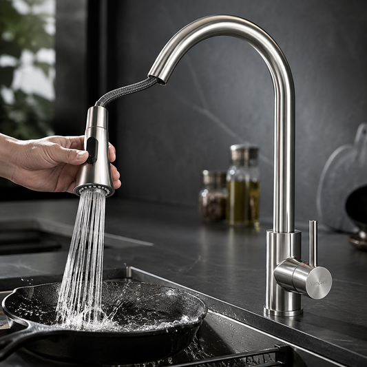Optimising Kitchen Workflow: The Mechanics of a SUS304 Stainless Steel Pull-Out Mixer Tap