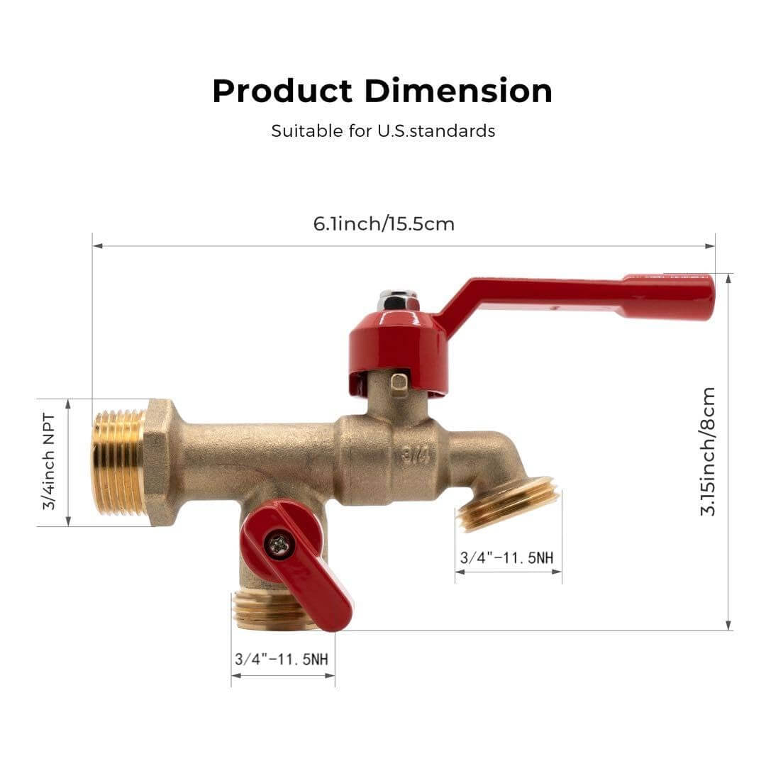 VANCOCO Outdoor Brass Garden Faucet with Dual Outlet, Wall-Mounted, 3/4" NPT Inlet