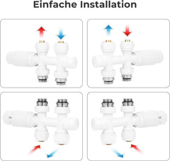 VANCOCO 2 Stk. Weiß Thermostat Multiblock Hahnblock Durchgang 50mm Nabenabstand | Multiblock Ventil-Armaturen Set mit Eurokonus, passend für Ø16×2 mm Kunststoffrohre & Ø15mm Kupferrohre für Heizkörper