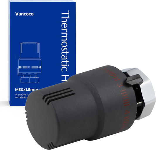 VANCOCO Thermostatkopf Heizkörperventil M30×1,5 mm Anthrazit | Flüssig-Fühler, Einstellbereich 6–28°C mit Nullstellung und Frostschutzstellung, passend für Standard Heizkörperventile