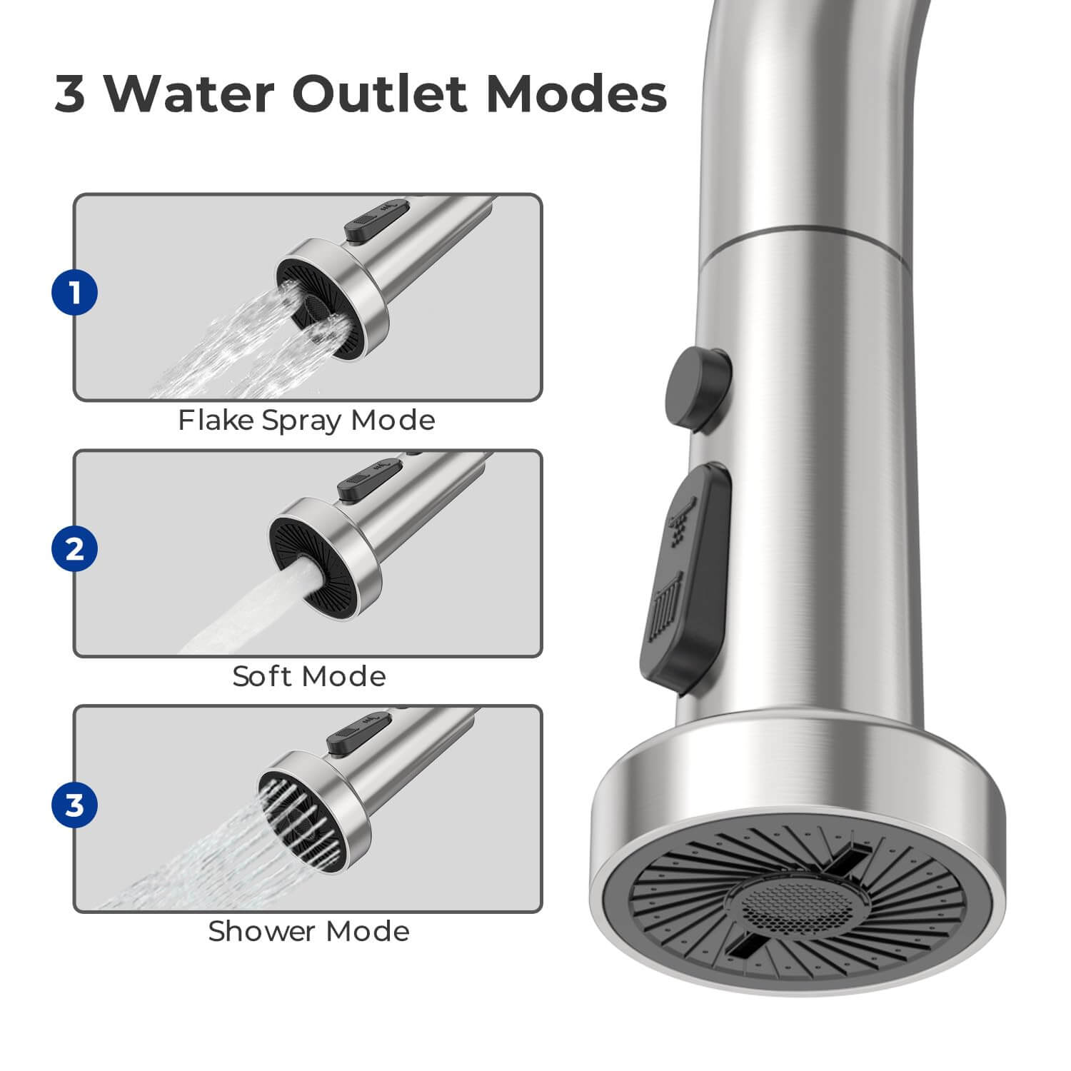 VANCOCO Pull Down Kitchen Faucet, 16" High Arc Single Handle Stainless Steel Faucet with 3-Mode Sprayer, Brushed Nickel