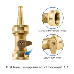 VANCOCO Brass Hose Nozzle, 3/4" GHT High-Pressure Garden Water Jet Nozzle with Built-In Shut-Off Valve for Outdoor Cleaning & Car Wash