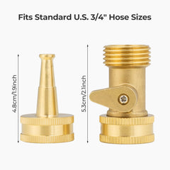 VANCOCO Brass Hose Nozzle, 3/4" GHT High-Pressure Garden Water Jet Nozzle with Built-In Shut-Off Valve for Outdoor Cleaning & Car Wash