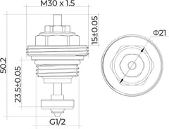 VANCOCO 2er Set Messing Ventileinsatz Fußbodenheizung G1/2 M30×1,5mm | Passend für Heizkreisverteiler & UFH Stellantrieb, Krümmerstück Rücklaufventilkern aus Messing