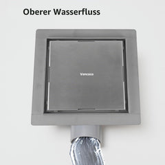 VANCOCO Edelstahl Bodenablauf 150×150 mm, 2-in-1 Befliesbar mit Dichtring | Extra flach, doppelseitig, 360° Siphon mit Geruchsverschluss, Haarsieb und Dichtring für Duschboden