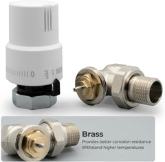 VANCOCO Thermostatventil + Rücklaufventil Komplett-Set 1/2", Gewindeanschluss, Heizkörperventil Heizungsventil, Eckform, Weiß, Flüssigfühler, Frostschutzstellung, Norm EN215