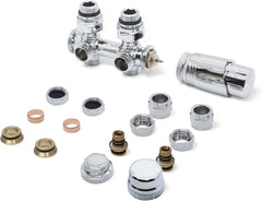 VANCOCO Chrome Thermostat Hahnblock 50mm Eurokonus Heizkörper Set | Ventil-Armaturen Set, Eck- & Durchgangsausführung, Für Heizkörper & Badheizkörper, Eurokonus Anschluss