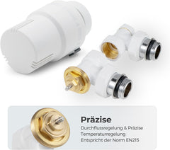 VANCOCO 1/2" Eck Vollweiß Thermostatventil + Rücklaufventil Set Dichtring