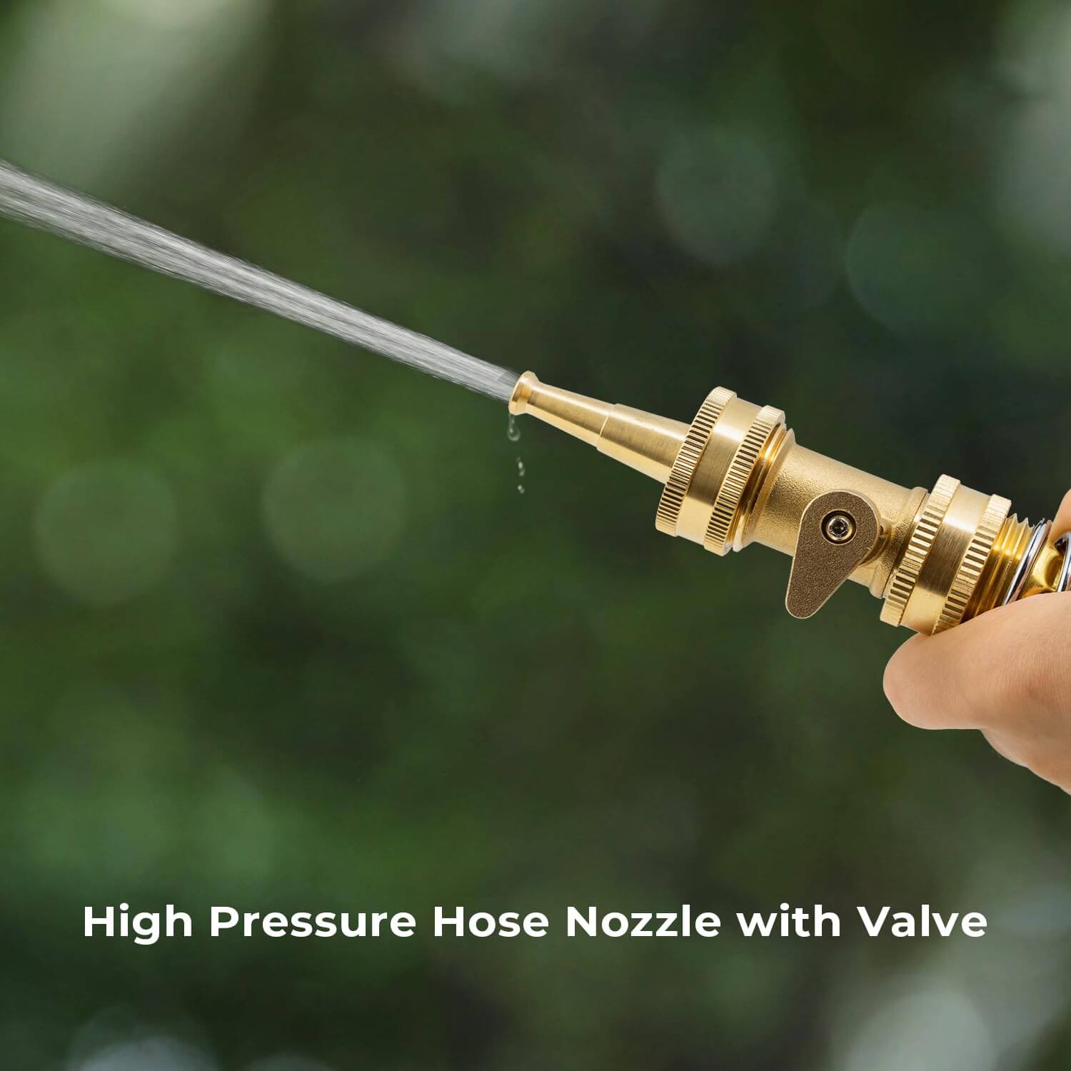 VANCOCO Brass Hose Nozzle, 3/4" GHT High-Pressure Garden Water Jet Nozzle with Built-In Shut-Off Valve for Outdoor Cleaning & Car Wash