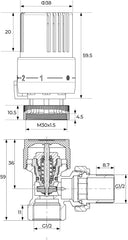 VANCOCO 2 Stk. Thermostatventil 1/2", Gewindeanschluss, Heizkörperventil Heizungsventil, Eckform, Weiß, Flüssigfühler, Frostschutzstellung, Norm EN215