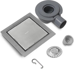 VANCOCO Edelstahl Bodenablauf 150×150 mm, 2-in-1 Befliesbar mit Dichtring | Extra flach, doppelseitig, 360° Siphon mit Geruchsverschluss, Haarsieb und Dichtring für Duschboden