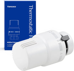 VANCOCO Thermostatkopf Heizkörperventil M30×1,5 mm, Vollweiß, Flüssig-Fühler, Frostschutzstellung