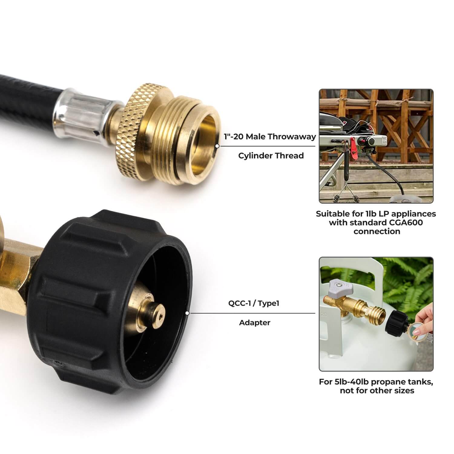 VANCOCO Propane Hose Extension with QCC1/Type1 Adapter, 8FT Hose & Tank Gauge for 5-40lb Tanks