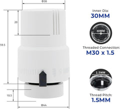 VANCOCO Thermostatkopf Heizkörperventil M30×1,5 mm, Vollweiß, Flüssig-Fühler, Frostschutzstellung