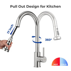 VANCOCO Pull Down Kitchen Faucet – 3-Mode Sprayer, Brushed Nickel, High Arc Single Handle