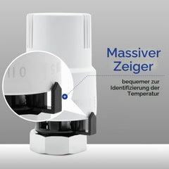 VANCOCO 2 STK. Thermostatkopf Heizkörperventil M30×1,5 mm Weiß Glänzend | Flüssig-Fühler, Einstellbereich 6–28°C mit Nullstellung und Frostschutzstellung, passend für Standard Heizkörperventile
