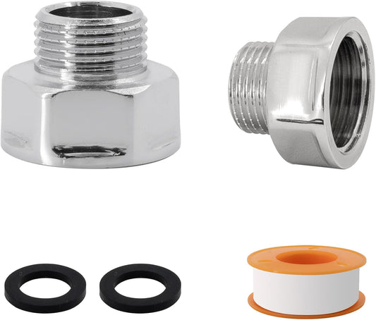 VANCOCO 2 Stk. Reduzierstück 1/2 auf 3/8, Muffennippel Messing, Wasseranschluss Adapter mit 2 Dichtring, Anti-Rost, Chrom