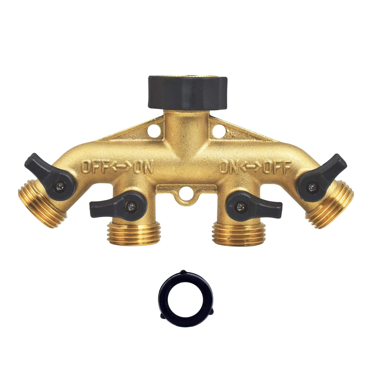 VANCOCO 4-Way Brass Garden Hose Splitter, 3/4" Heavy-Duty Hose Connector with Independent Valves