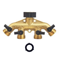 VANCOCO 4-Way Brass Garden Hose Splitter, 3/4" Heavy-Duty Hose Connector with Independent Valves