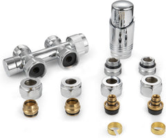 VANCOCO 2 Stk. Chrome Thermostat Multiblock Hahnblock Durchgang 50mm Nabenabstand | Multiblock Ventil-Armaturen Set mit Eurokonus, passend für Ø16×2 mm Kunststoffrohre & Ø15mm Kupferrohre für Heizkörper