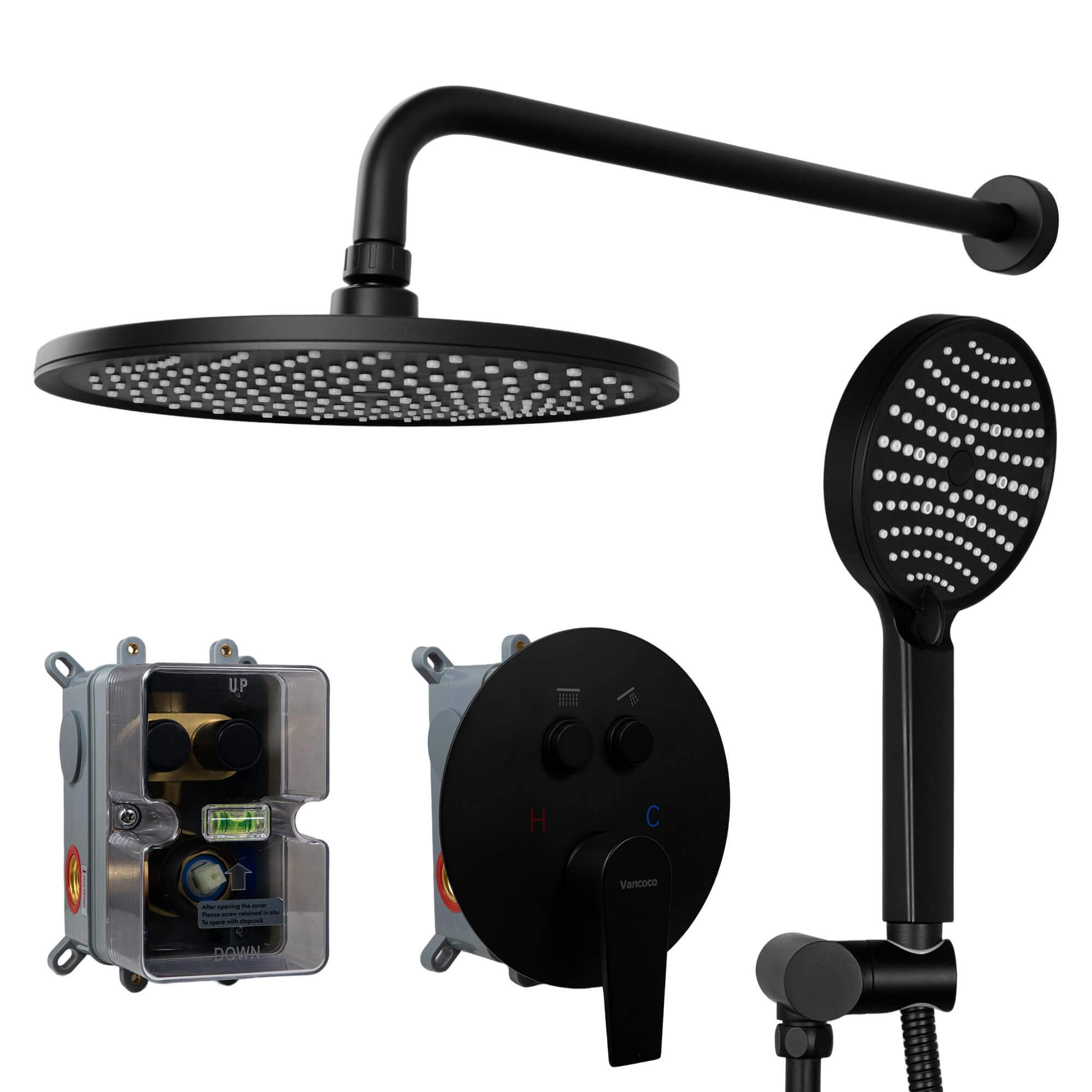 VANCOCO Thermostatic Shower System with 10" Rain Shower Head and 3-Mode Handheld, Full Set with Valve & Trim, Brushed Nickel