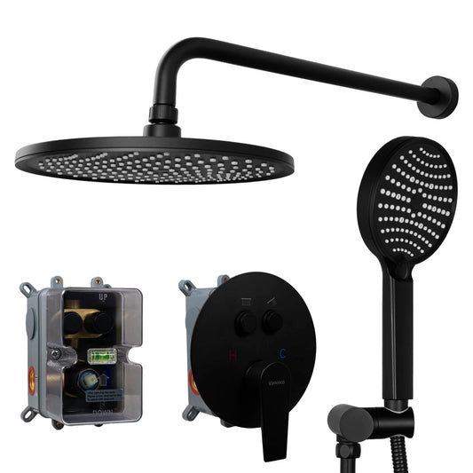 VANCOCO Thermostatic Shower System – 10" Rain Head + 3-Mode Handheld, Matte Black