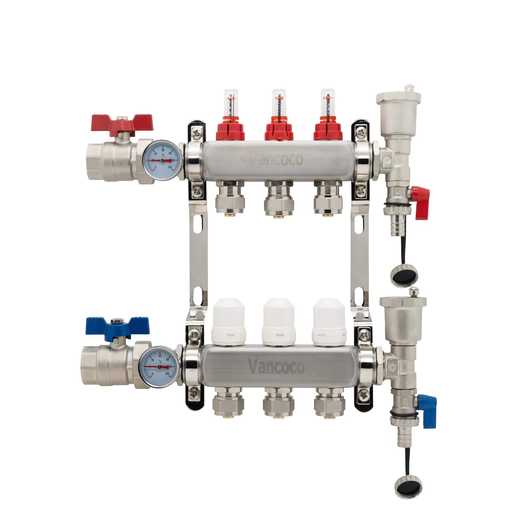 VANCOCO 3-Loop Stainless Steel PEX Manifold with 1/2" Adapters for Radiant Floor Heating