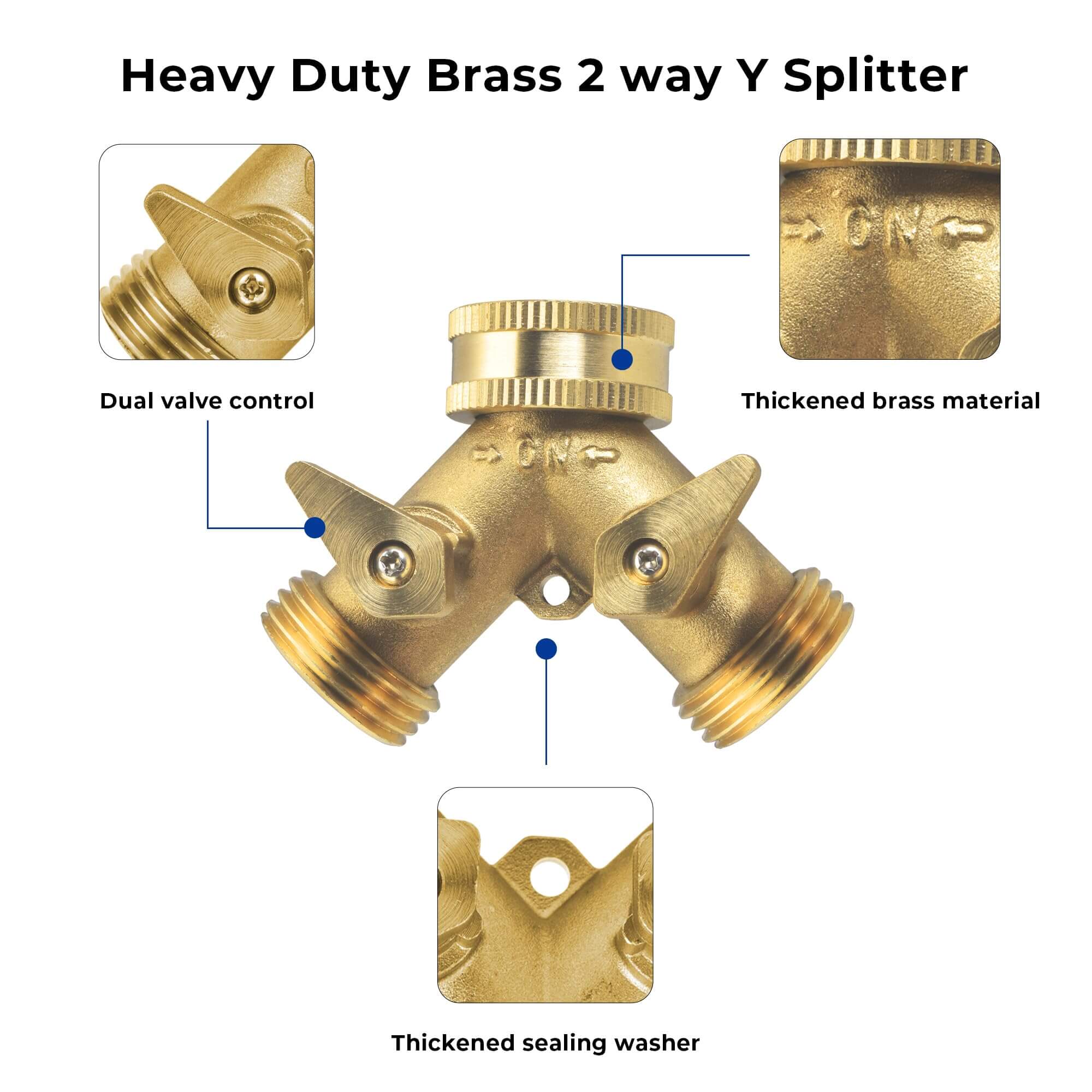 VANCOCO Brass Hose Splitter 2 Way with Coiled Spring Protectors, Heavy Duty 3/4" Garden Hose Splitter for Outdoor Faucet