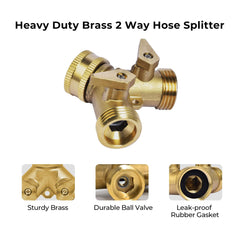 VANCOCO 2-Way Brass Garden Hose Splitter, 3/4" Heavy-Duty Y Connector with Independent Valves