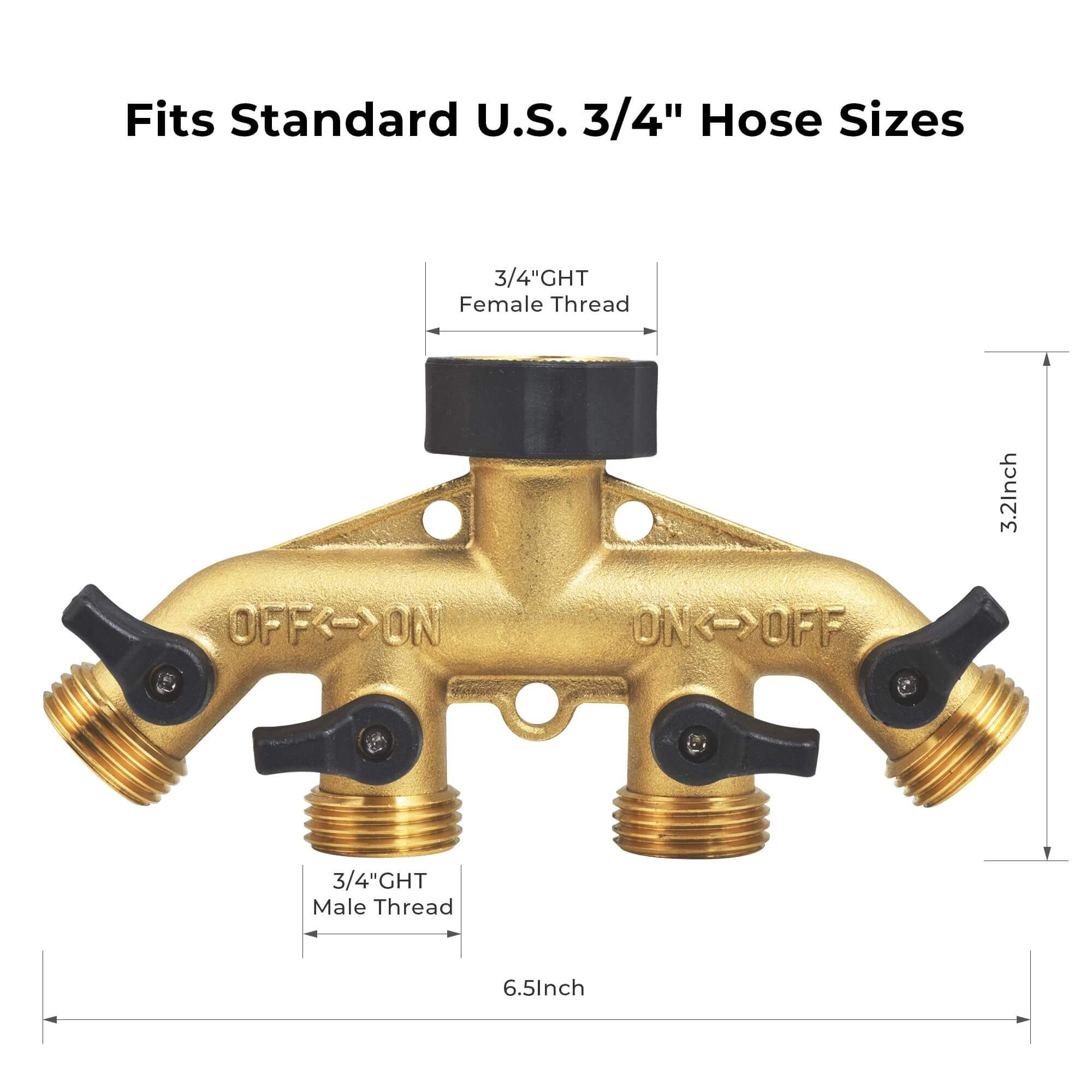 VANCOCO 4-Way Brass Garden Hose Splitter, 3/4" Heavy-Duty Hose Connector with Independent Valves