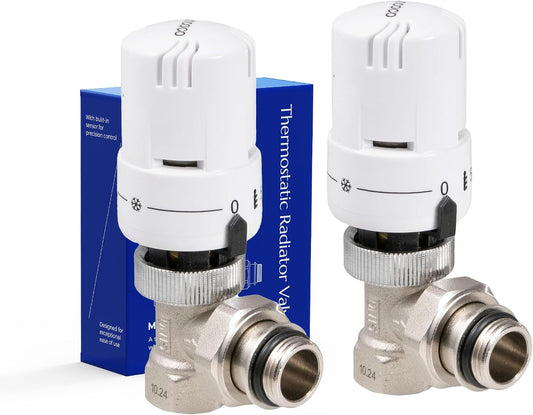 VANCOCO 2er Set 1/2" Eck Weiß Thermostatventil Set Dichtring
