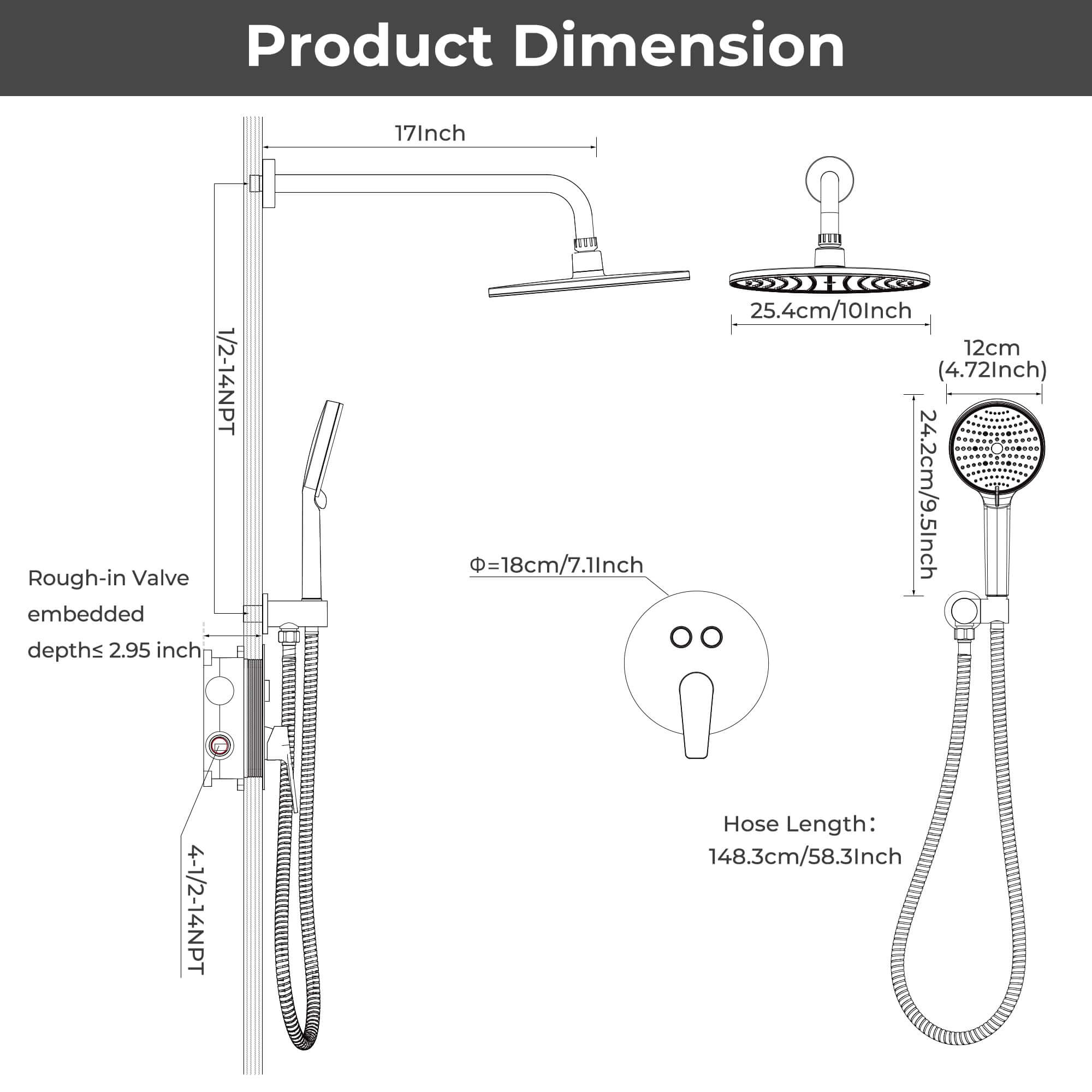 VANCOCO Thermostatic Shower System with 10" Rain Shower Head and 3-Mode Handheld, Full Set with Valve & Trim, Brushed Nickel